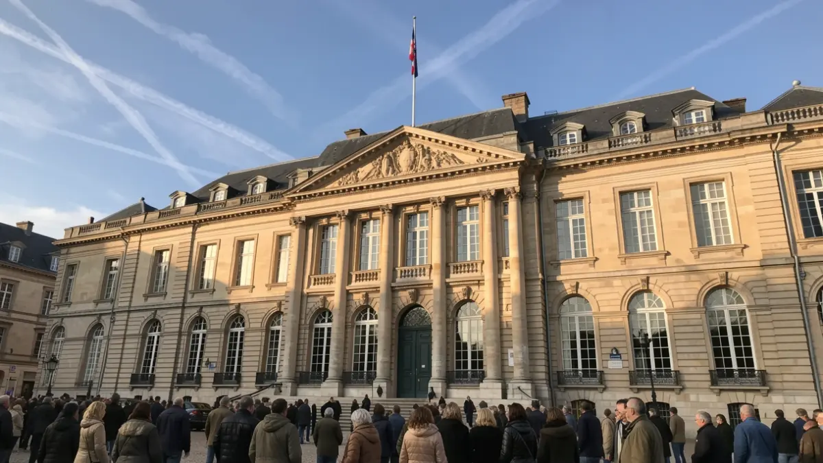 Image générique de la façade d'un hôtel de ville en Île-de-France, architecture classique, lumière d'après-midi.