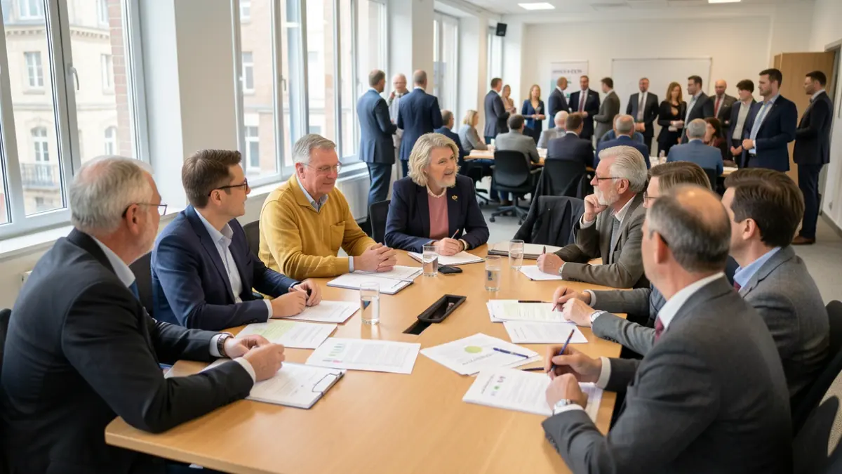 Image générique de parents et d'élus discutant autour d'une table dans une salle de réunion.