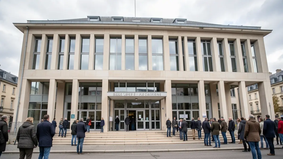Image générique de la façade d'un bâtiment municipal moderne dans la région Île-de-France, sous un ciel légèrement couvert.