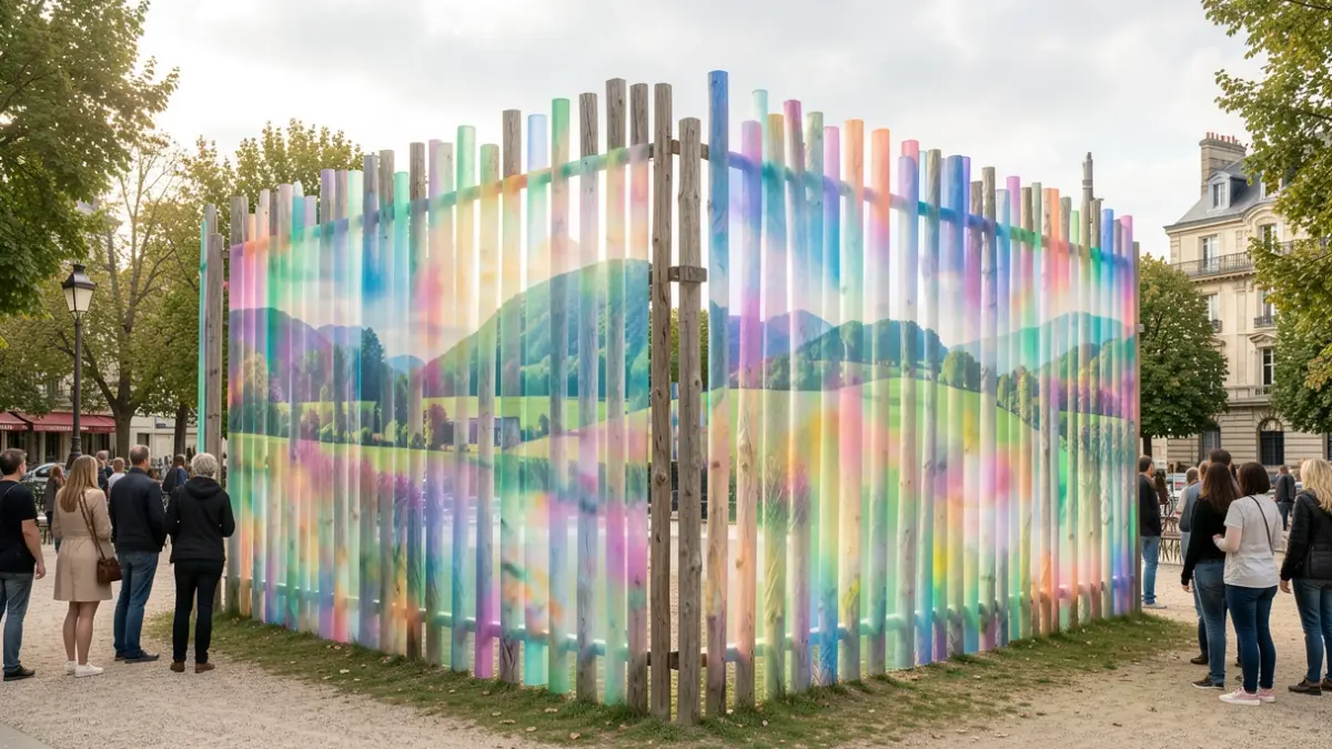 Image générique d'une palissade d'art public transformée par une jeune artiste, créant un espace ouvert et lumineux.