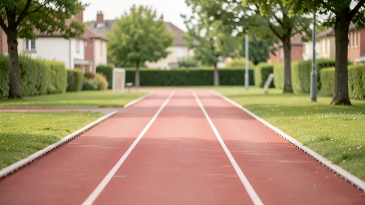 Generic image of an empty running track in a French suburban setting.