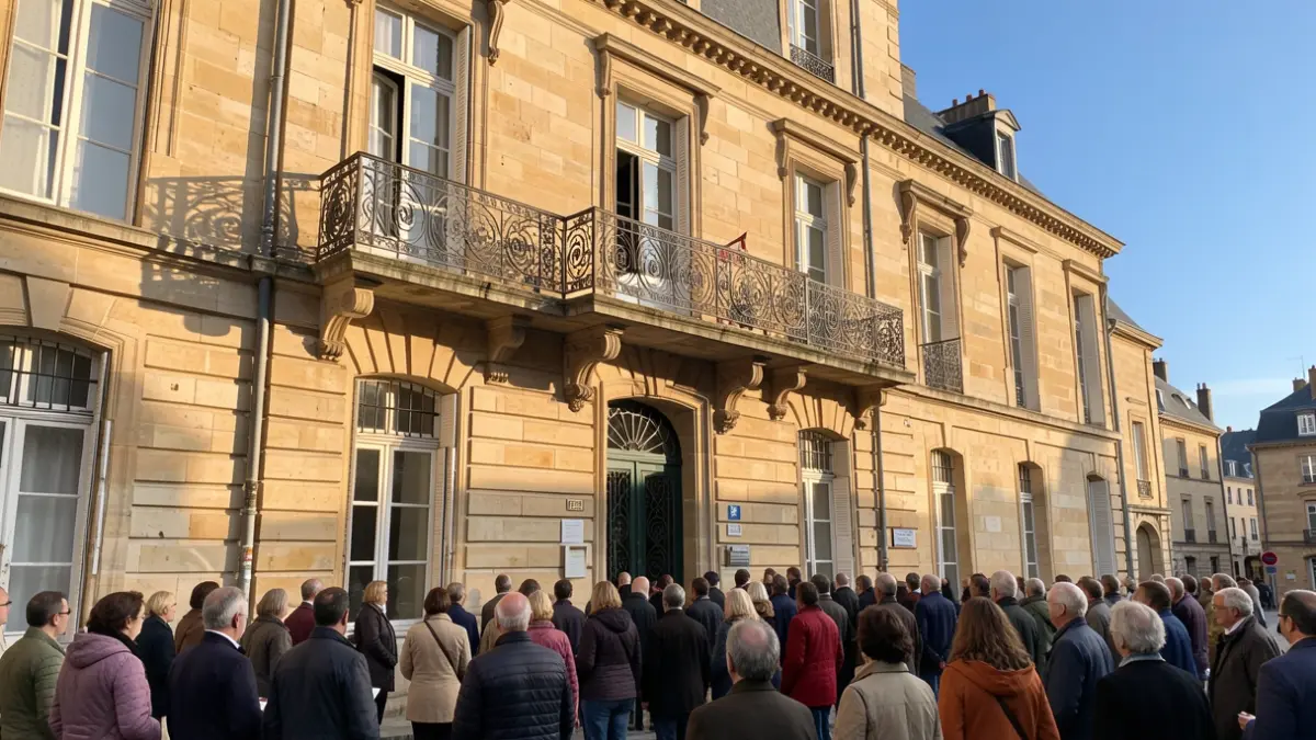 Generic image of a stone town hall facade with a balcony and iron railings, under an afternoon sun.