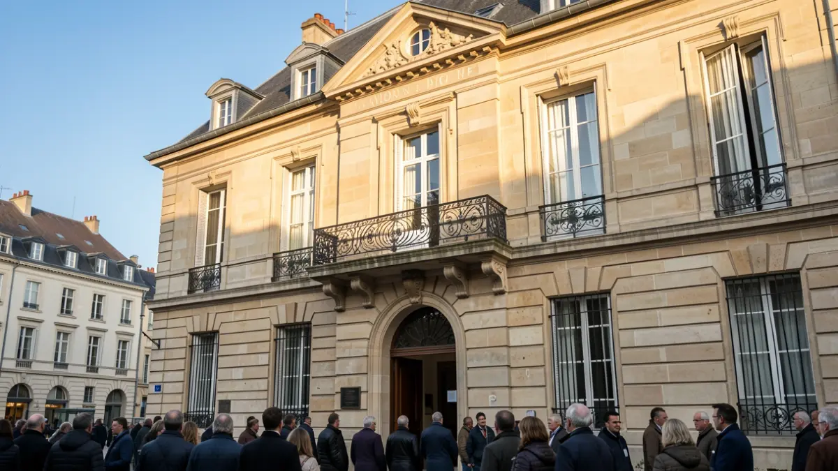 Façade d'une mairie de Saintry-sur-Seine lors d'un exercice d'inondation.
