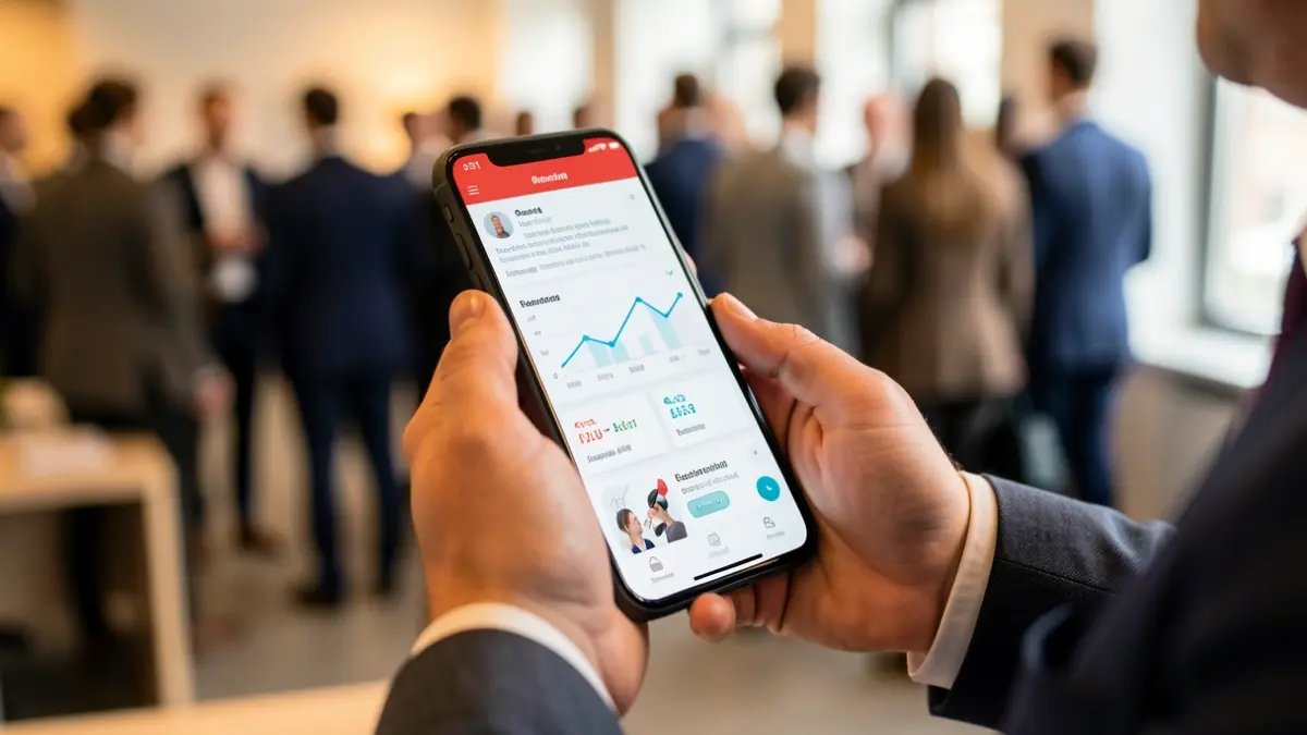 Image générique d'une main tenant un smartphone affichant une application de santé, avec un arrière-plan de bureau flou.