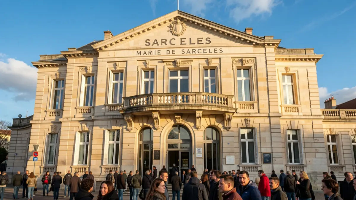 Facade of the Sarcelles town hall, Île-de-France, in the sun.