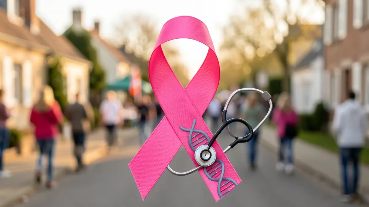 Generic image of a pink ribbon and medical symbols in a community health context.