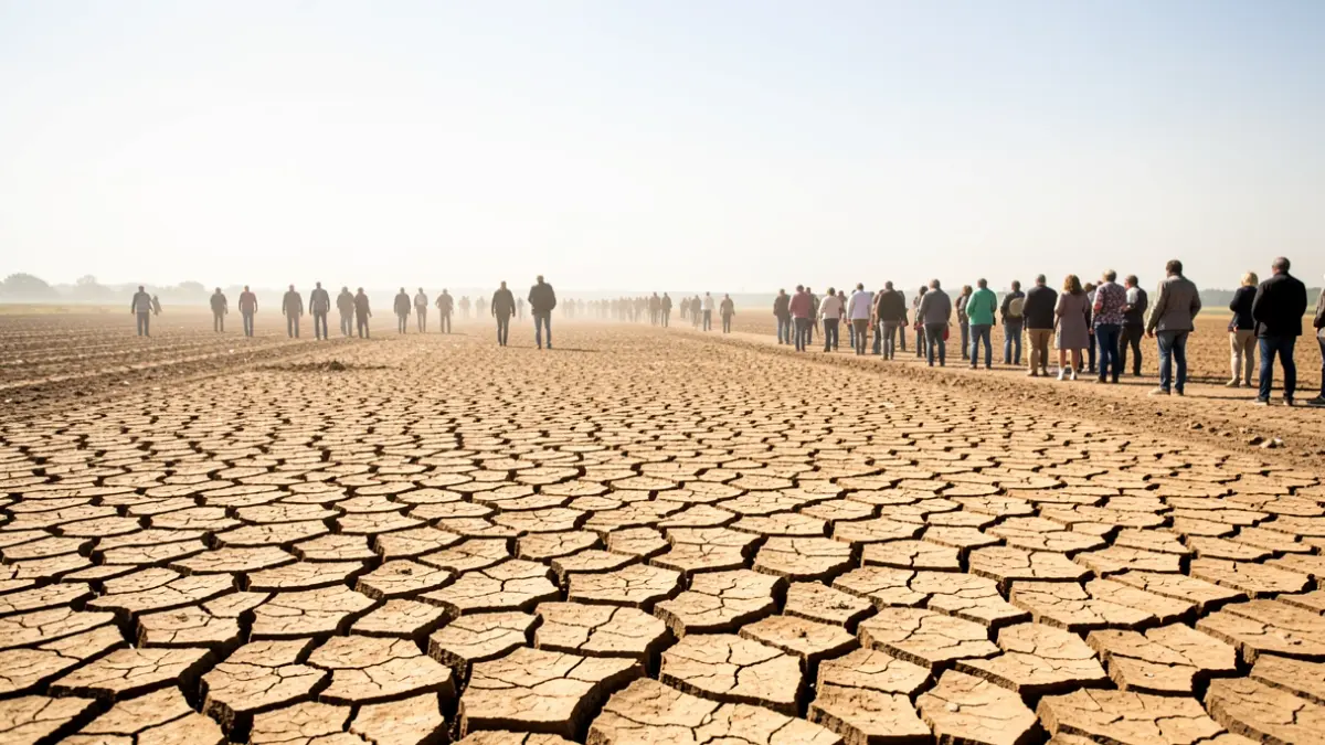Generic image of cracked earth under a sunny sky, symbolizing drought.