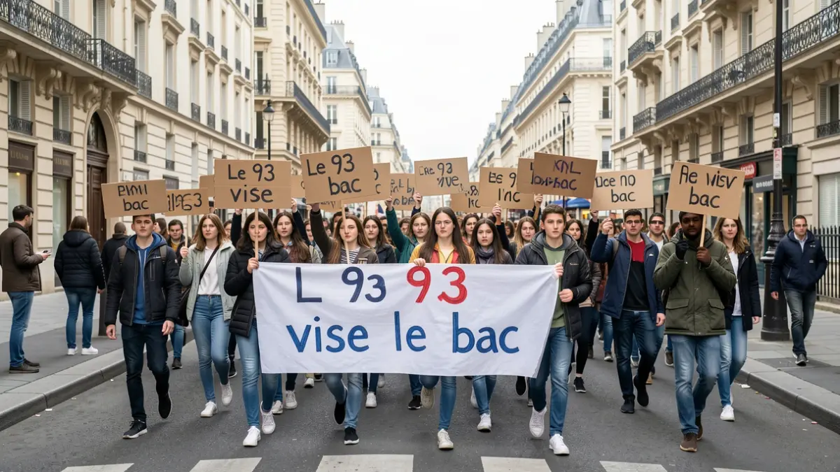 Image générique de lycéens manifestant à Paris avec des pancartes.