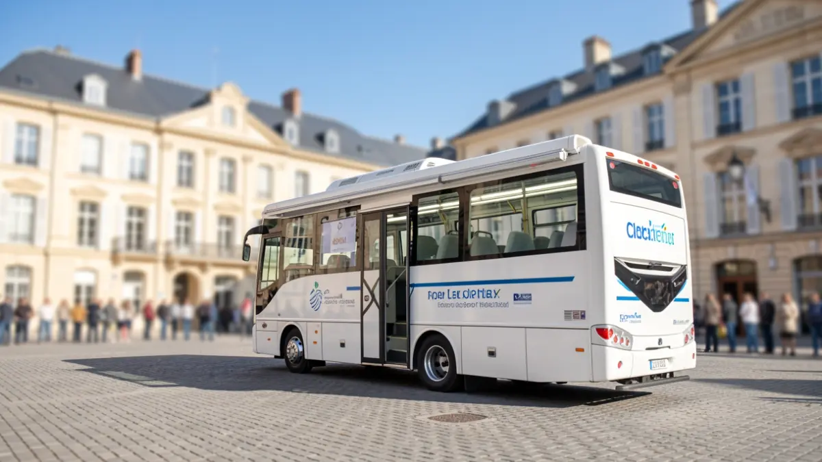 Mobile health screening bus parked in front of the Villiers-sur-Marne Town Hall.