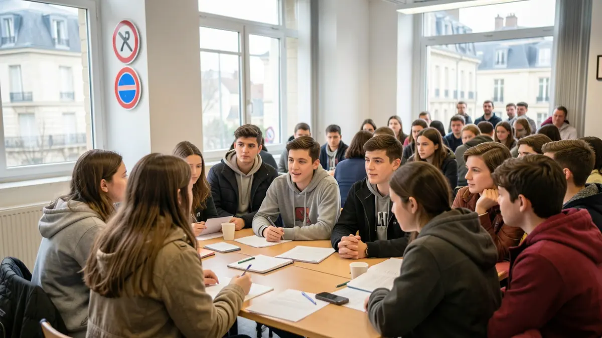 Generic image of young people training for the highway code.