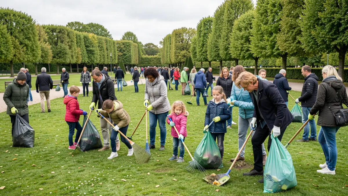 Image générique d'une opération de nettoyage citoyenne dans un parc francilien.
