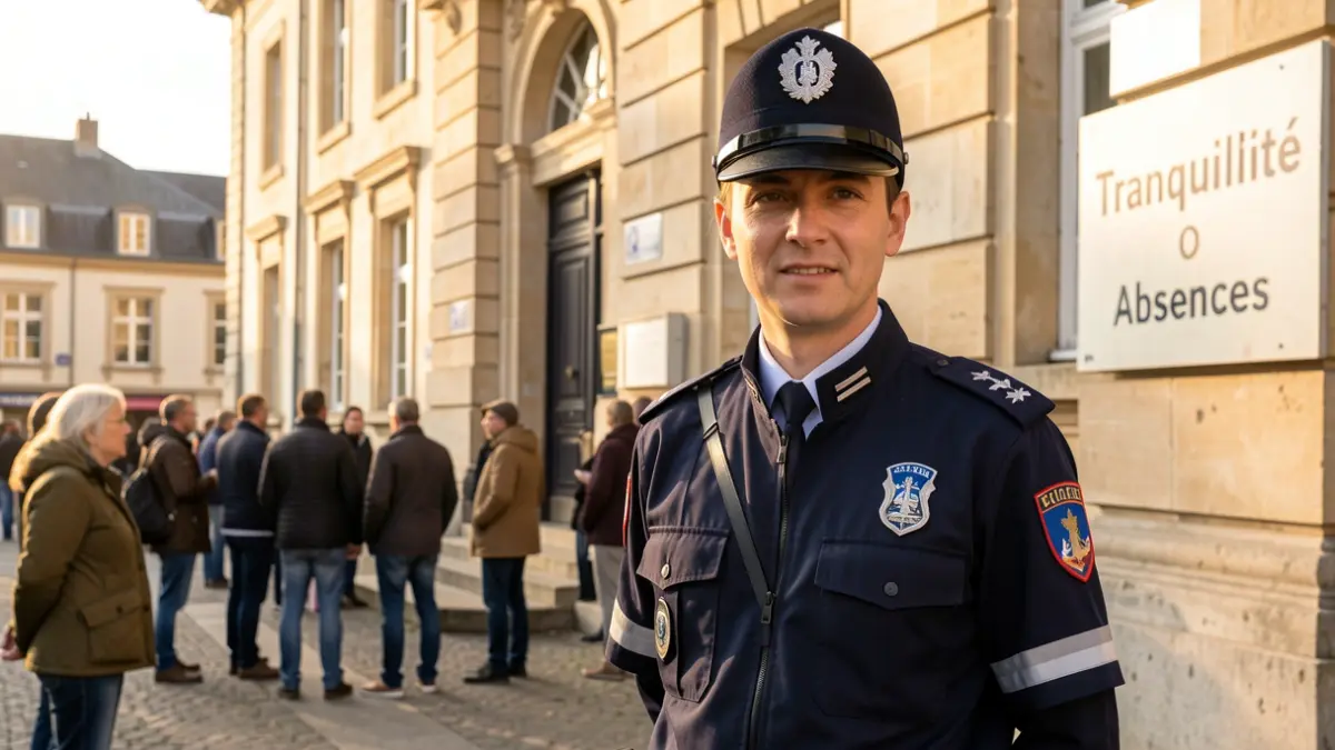 Image of a municipal police officer in front of the Brétigny-sur-Orge town hall.
