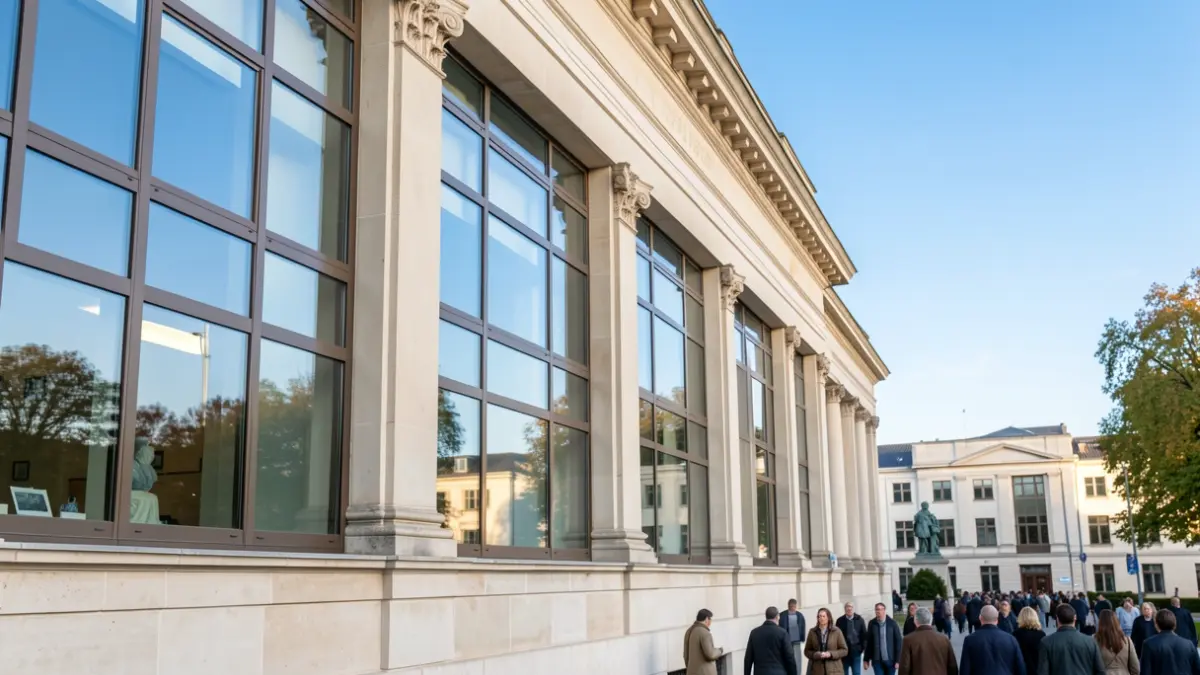 Generic image of a modern university facade, symbolizing accessibility.