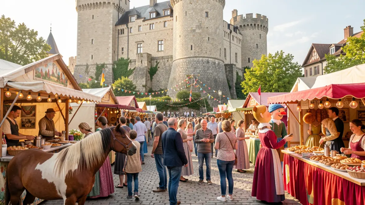 Image générique d'une fête de village avec des animations et des stands.